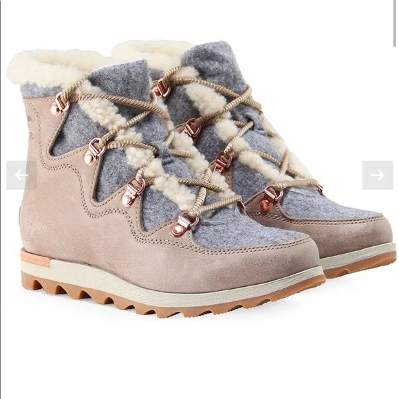 Sorel Sneakchic Alpine Shearling and Leather Laceup Boots Size 8 - Picture 1 of 16